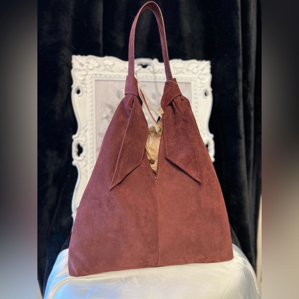 🍷Divina Firenze Gorgeous Wine Genuine Suede Leather Slouchy Hobo Bag 🍷NWT - Picture 16 of 17